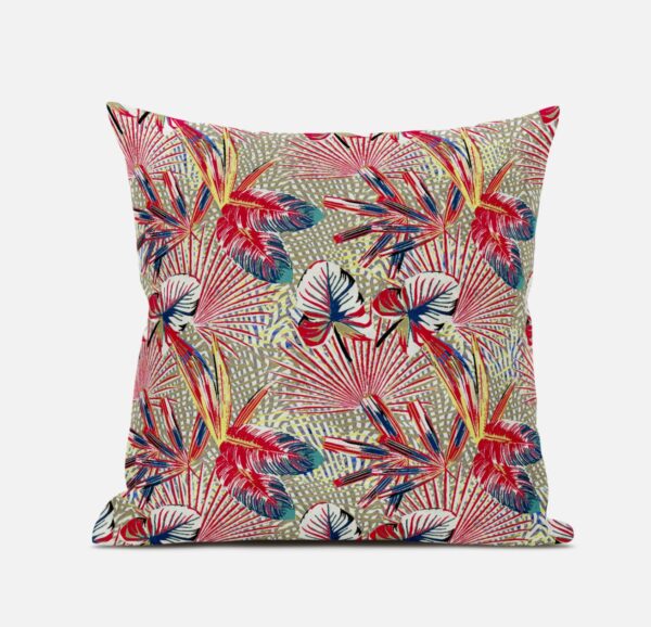20” Red Gold Tropical Zippered Suede Throw Pillow