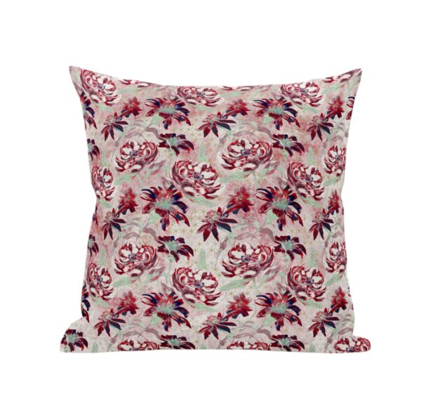 16" Red White Roses Zippered Suede Throw Pillow