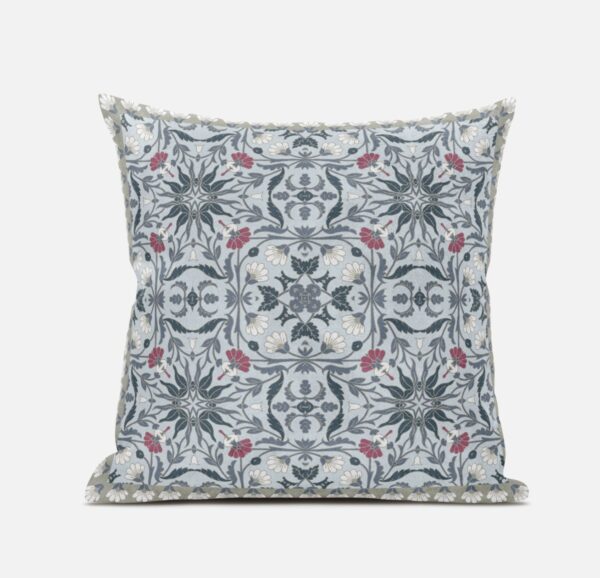16” Powder Blue Paisley Zippered Suede Throw Pillow