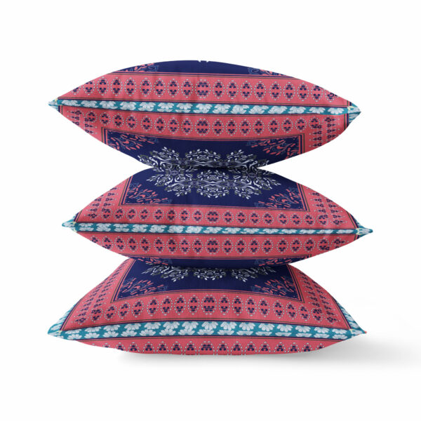 18" X 18" Red Black Geometric Blown Seam Suede Throw Pillow