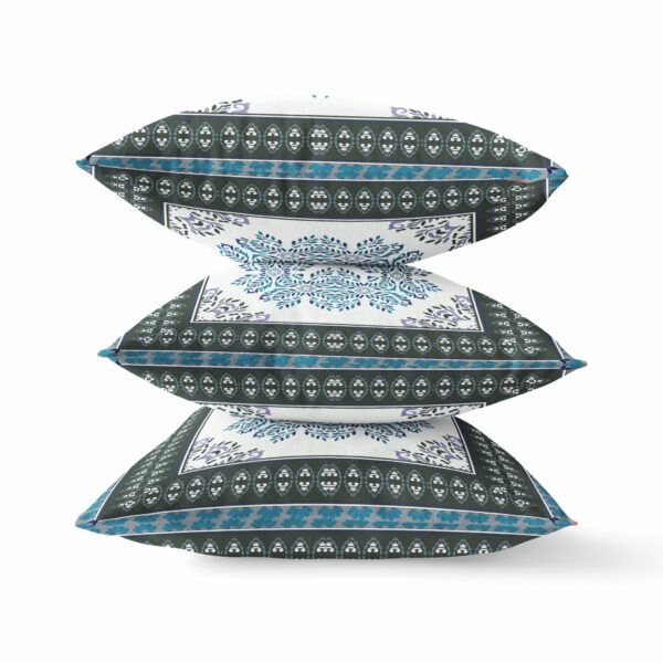 18" X 18" Black Ivory Blue Geometric Blown Seam Suede Throw Pillow