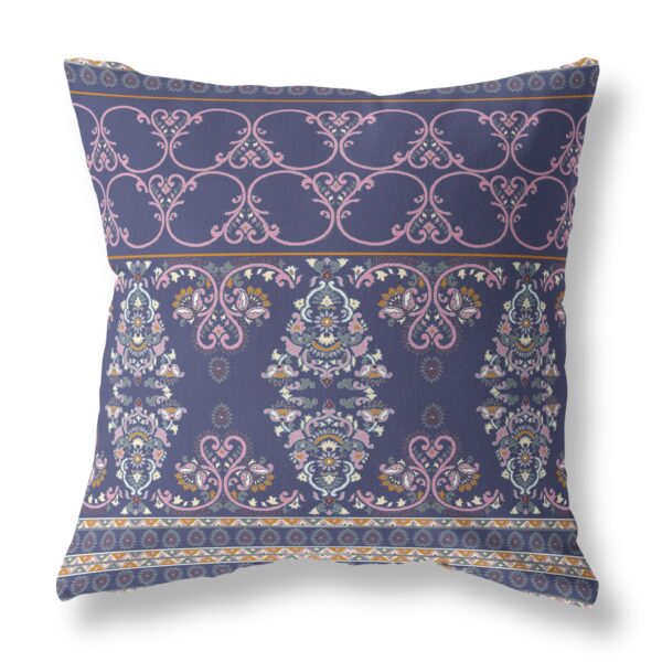 20" X 20" Blue And Pink Stencil Zippered Suede Throw Pillow