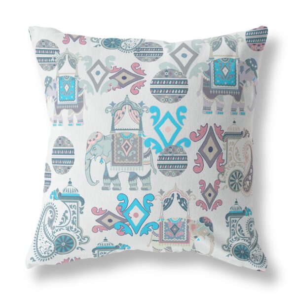 18" X 18" Beige And Blue Paisley Blown Seam Suede Throw Pillow
