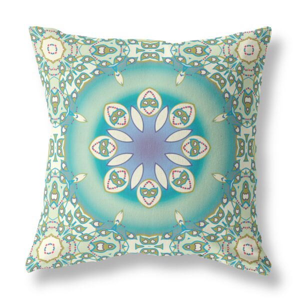 20" X 20" Beige And Green Geometric Blown Seam Suede Throw Pillow