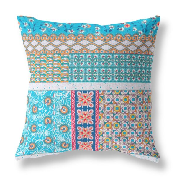 18"X18" Turquoise Microsuede Patchwork Blown Seam Pillow