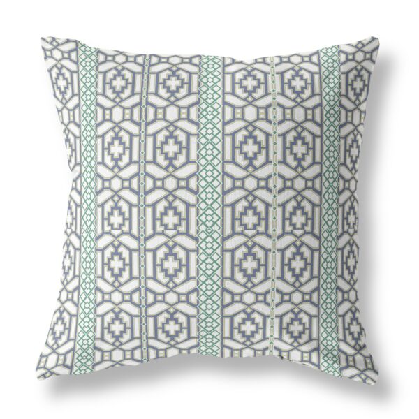 18" X 18" White And Gray Geometric Blown Seam Suede Throw Pillow