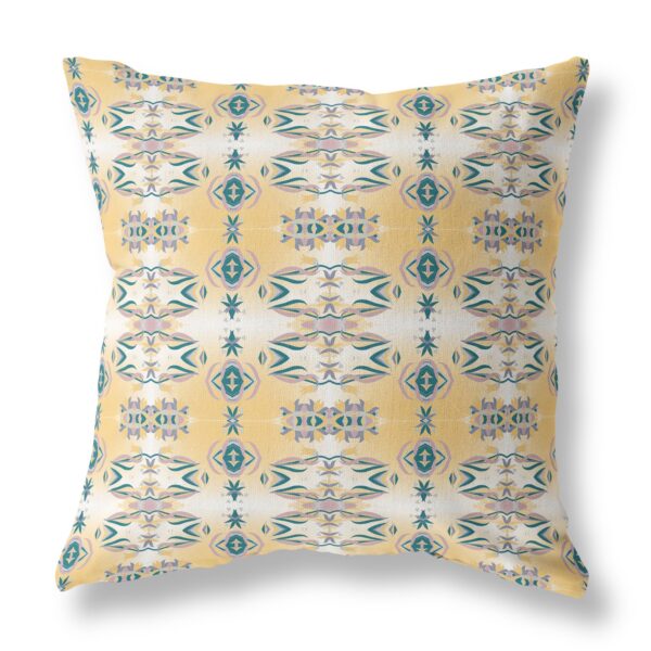 20" X 20" White And Yellow Abstract Blown Seam Suede Throw Pillow