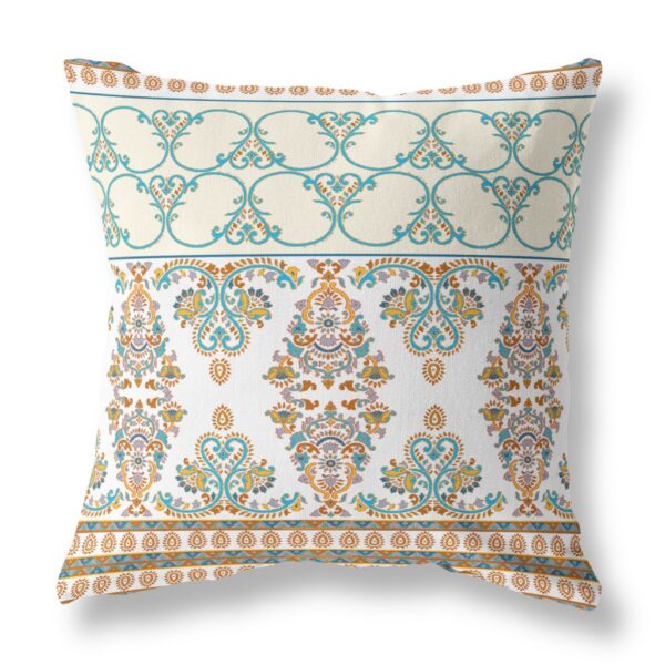 20" X 20" Orange And Teal Stencil Blown Seam Suede Throw Pillow
