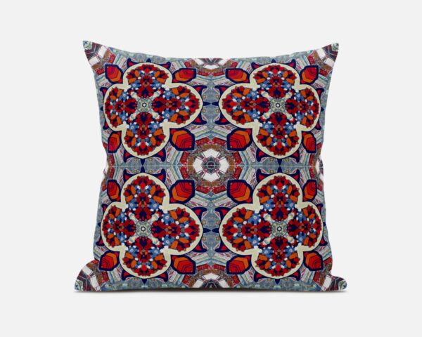 20"X20" Blue And Red Microsuede Quatrefoil Zippered Pillow