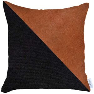 Set of Two 18" Brown And Black Faux Leather And Fabric Throw Pillows