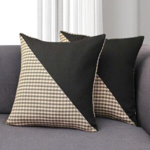 Set of Two 18" Brown Black and White Houndstooth Fabric Throw Pillows