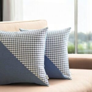 Set of Two 18" Blue and White Houndstooth Fabric Throw Pillows