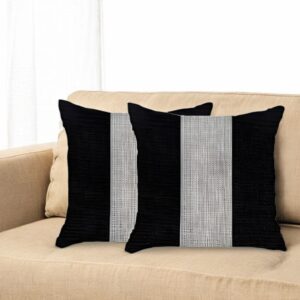 Set Of Two 18" X 18" Grey And Black Geometric Zippered Handmade Polyester Throw Pillow