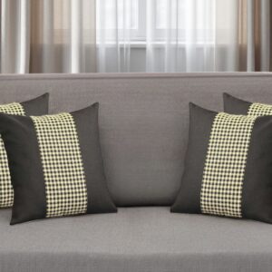 Set of Four 18" Black and Yellow Houndstooth Fabric Throw Pillows