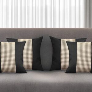 Set of Four 18" Black Brown and White Houndstooth Fabric Throw Pillows