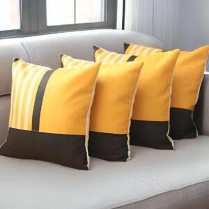 Set of Four 18" Yellow and Black Color Block Throw Pillow