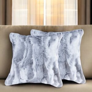 Set Of Two 18" Grey Rabbit Natural Fur Throw Pillows