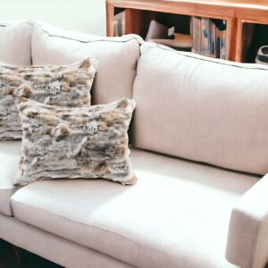 Set of Two 12" X 20" Tan and White Rabbit Natural Fur Throw Pillow