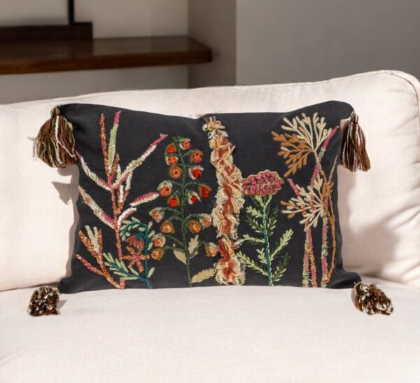 14" X 20" Brown and Black Cotton Throw Pillow With Tassels