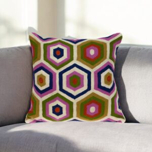 20" Beige and Pink Cotton Throw Pillow
