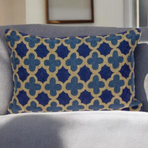 12" X 20" Blue Cotton Throw Pillow