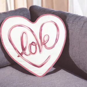 16" X 15" Rose and White Heart Love Valentines Day Heart Throw Pillow with Embroidery