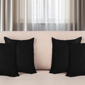 Set of Four 20" Black Fabric Throw Pillow Covers