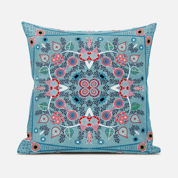 18" X 18" Blue and White Broadcloth Paisley Zippered Pillow