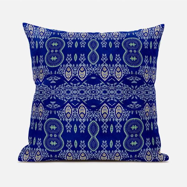 18" X 18" Blue and Yellow Broadcloth Paisley Zippered Pillow