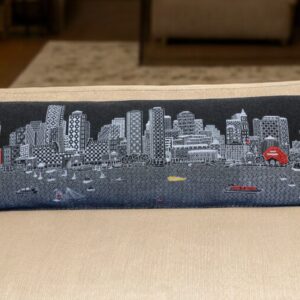 14" X 45" Black Gray and White Hometown Pride Wool Lumbar Throw Pillow