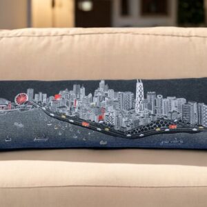 14" X 45" Black Gray and White Hometown Pride Wool Lumbar Throw Pillow