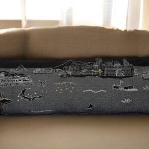 14" X 45" Black Gray and White Hometown Pride Wool Lumbar Throw Pillow