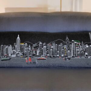 14" X 45" Black Gray and White Hometown Pride Wool Lumbar Throw Pillow