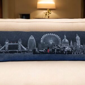 14" X 45" Black Gray and White London Hometown Pride Wool Lumbar Throw Pillow