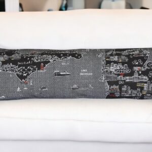 46" Black Michigan Nighttime Skyline Lumbar Decorative Pillow