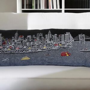 46" Black NYC Nighttime Skyline Lumbar Decorative Pillow