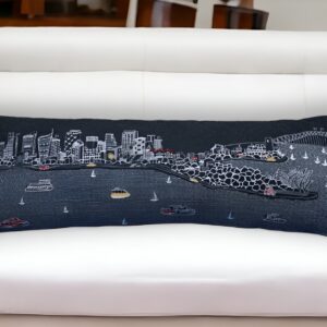 46" Black Sydney Nighttime Skyline Lumbar Decorative Pillow