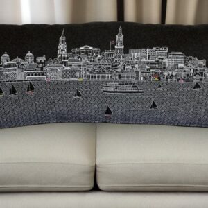 25" Black Charleston Nighttime Skyline Lumbar Decorative Pillow