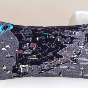 25" Black Jersey Shore Nighttime Skyline Lumbar Decorative Pillow