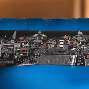 14" X 35" Black Gray and White Hometown Pride Wool Lumbar Throw Pillow