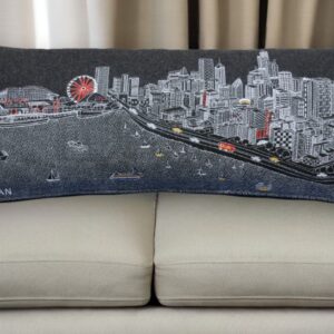 14" X 35" Black Gray and White Hometown Pride Wool Lumbar Throw Pillow