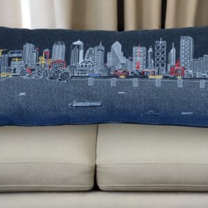 35" Black Dallas Nighttime Skyline Lumbar Decorative Pillow