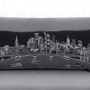 14" X 35" Black Gray and White Hometown Pride Wool Lumbar Throw Pillow