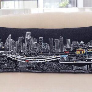 14" X 35" Black Gray and White Hometown Pride Wool Lumbar Throw Pillow