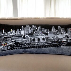 14" X 35" Black Gray and White Hometown Pride Wool Lumbar Throw Pillow
