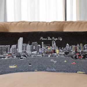 14" X 35" Black Gray and White Hometown Pride Wool Lumbar Throw Pillow
