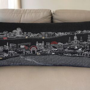 14" X 35" Black Gray and White Hometown Pride Wool Lumbar Throw Pillow