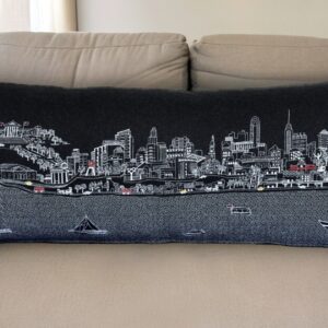 14" X 35" Black Gray and White Hometown Pride Wool Lumbar Throw Pillow