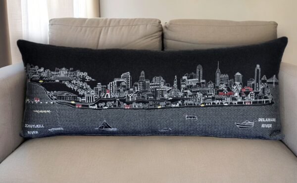 14" X 35" Black Gray and White Hometown Pride Wool Lumbar Throw Pillow