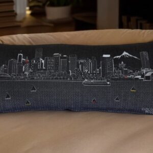 14" X 35" Black Gray and White Hometown Pride Wool Lumbar Throw Pillow